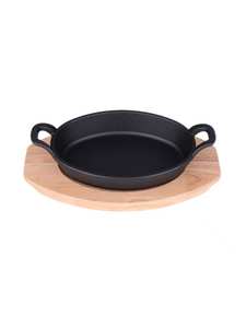 Poê<span class=keywords><strong>le</strong></span> à frire ovale en fonte antiadhésive de haute qualité Zunck pour steaks, avec base en bois - Product Image 1