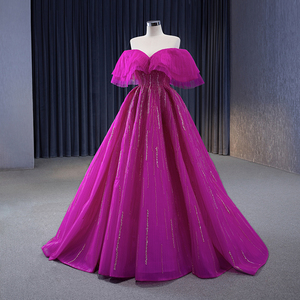 Robes de bal en tulle rose fuchsia miel, robes de soirée formelles, perles, Arabie Saoudite, robe trapèze, longueur au sol Rsm231112 - Product Image 3