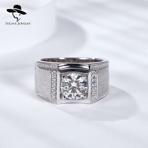 Bague Moissanite <span class=keywords><strong>en</strong></span> argent épais massif 925 Original 1-2 carats coupe brillante véritable couleur D passe le test de diamant bijoux fins pour hommes - Product Image 3