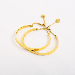 C Shaped <b>Bracelet</b> Stainless Steel 18K Gold Plated Heart Pendant Unisex <b>Couple</b> Jewelry Gift - Product Image 3