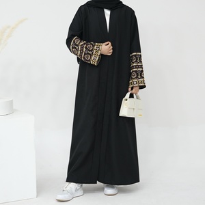 Abaya para <span class=keywords><strong>Mujer</strong></span>, Vestido Musulmán, Ropa Islámica, Diseños de <span class=keywords><strong>Kimono</strong></span> de Lino, Abayas Negras Clásicas - Product Image 1