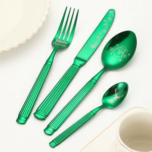 New cross-border stainless steel Roman column tableware, Christmas theme, Western <b>restaurant</b> steak knife, fork, spoon, and - Product Image 3