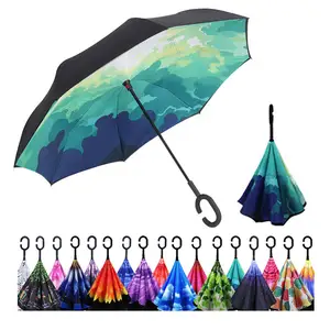 新款防风旅行逆，防风伞时尚设计倒伞长折叠便携钱包伞