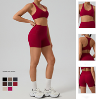 Conjunto Deportivo de 2 Piezas para Mujer: Sujetador Deportivo Racerback y Pantalones Cortos de Cintura Alta con Bolsillos Laterales para Yoga y Ejercicio