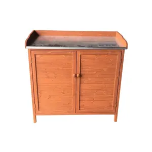 Low moq outdoor garden wooden potting table storage cabinet potting bench table