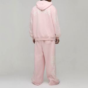Light Pink Lace Print Hoodie Sweatpants Sweet Custom Men Two Piece <b>Tracksuit</b> - Product Image 2