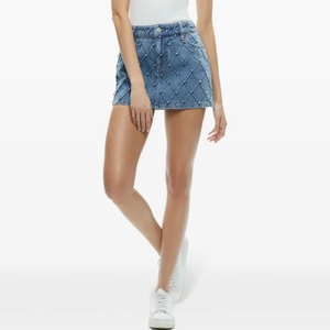 Professional Service Spring Summer New <b>Jeans</b> Skirt for Women Retro <b>Button</b> Pocket Zipper Crystal Pearls Lady Mini Skirts - Product Image 3