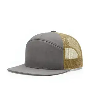 Alta qualità personalizzato tesa piatta in bianco Gorras 7 pannelli pianura Sport Snapback Caps Mesh Trucker cappelli berretti per gli uomini