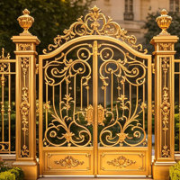 Portail d'entrée double en fer forgé baroque de luxe, anti-rouille, ornemental, compatible avec les villas et cours.