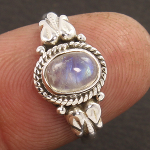Natural 5*7MM Oval Brilliant Cut RAINBOW MOONSTONE Anillos Piedra preciosa 925 Plata esterlina Anillo hecho a mano Todos los exportadores de tamaño alemán - Product Image 2