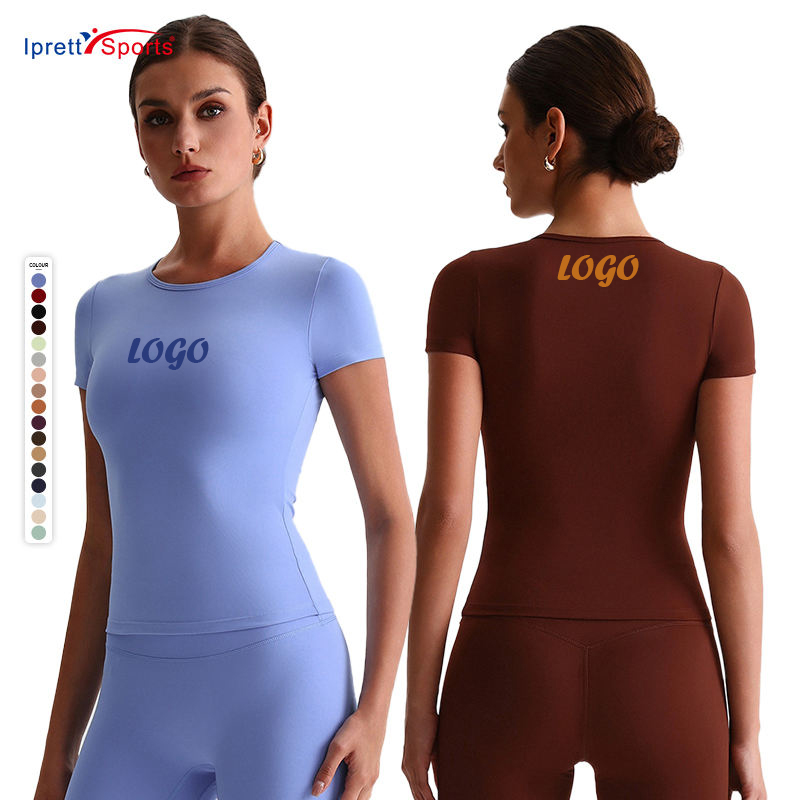 New Women's Short-Sleeve Neck Sports T-Shirt Outdoor Running Fitness Slim Fit Breathable Yoga Spandex/Polyester