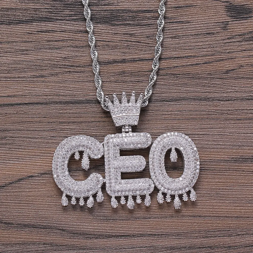 Custom Name Letters Chain Pendants Necklaces Iced Out Charms CZ Hip Hop Men's Jewelry With Gold Silver Tennis Chains Women 2022