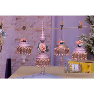 뜨거운 판매 파티 장식 크리스마스 매달려 장식품 핑크 절묘한 크리스마스 장식품 인공 꽃과 술