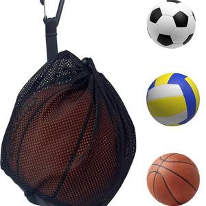 Bolsa de malla portátil para pelotas con cierre de cordón para almacenamiento de baloncesto, voleibol y fútbol, ​​incluye gancho de mosquetón para colgar - Product Image 4