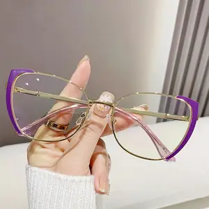 高級金属キャットアイズコンピューター眼鏡フレーム2024ブランドデザイナー近視眼鏡レディースアンチブルーライトグラスフレーム