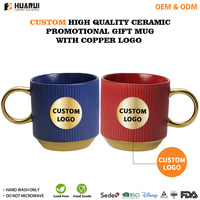 Ensemble de tasses à café en céramique côtelée avec logo personnalisé, vente en gros, avec boîte cadeau de luxe, OEM ODM, cadeau promotionnel d'entreprise
