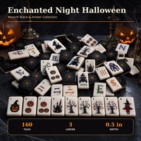 Juego de Mahjong Americano de Halloween con Caras Ilustradas, Reverso de Telaraña Negro Mate y Construcción Acrílica de 3 Capas