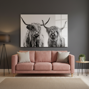 Impression sur toile Vache des Highlands : Décoration de ferme écossaise en noir et blanc, ART SUR VERRE TÉRMÉRÉ - Product Image 3