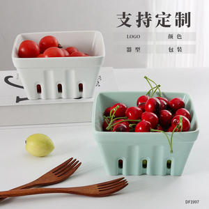 Panier de drainage en céramique nordique, carré, taille M, support de rangement pour fruits réutilisable, blanc et vert DF1997 - Product Image 1