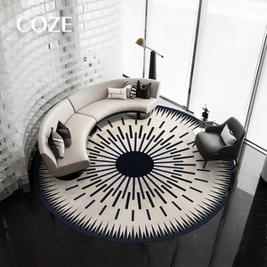 <span class=keywords><strong>Tappeto</strong></span> Moderno <span class=keywords><strong>Rotondo</strong></span> in Misto Lana Lavabile Stampato in 3D per Soggiorno Camera da Letto Ufficio Nero e Beige - Product Image 3