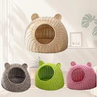 Matériaux écologiques Maison de chat en rotin tissé à la main Cachette de chat ventilée pour temps chaud