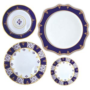 Assiettes à dîner en porcelaine à bord doré les plus vendues, motifs floraux bleus, plats et assiettes en céramique irréguliers - Product Image 6