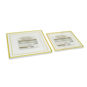 40 assiettes de mariage et de fête en plastique <span class=keywords><strong>blanc</strong></span> avec bordure en or argenté 9.5 pouces carrés et 7.5 pouces - Product Image 2