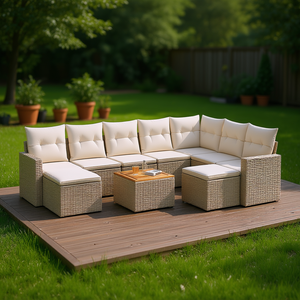 Ensemble de canapés de jardin en rotin beige, 10 places, résistant aux intempéries, design contemporain - Product Image 2