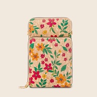 Portefeuille rétro en liège pour femmes, sac à bandoulière multifonctionnel, sac de téléphone portable portable, mini porte-cartes à fermeture éclair