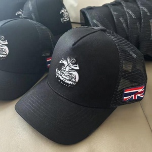 Gorra de Béisbol de 5 Paneles Personalizada de Alta Calidad con Bordado de Marca Personalizada MOQ BAJO, Gorra <span class=keywords><strong>Trucker</strong></span> Negra de Algodón con Cierre a Presión - Product Image 4