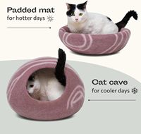 Niche et nid pour chat en feutre de laine fait main, design portable écologique, amovible et lavable, dégradé rose poudré à tourbillons clairs