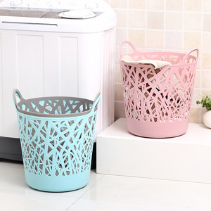 Laundry Basket Round Durable Plastic Clothing Organizer Blue Pink Gray Standing Type Bathroom Bedroom Balcony Use - Product Image 1