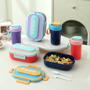 <b>Lunch</b> <b>Box</b> Double Compartment 304 Stainless Steel Rectangular For Students Office Workers Children With Plastic Lid - Product Image 1