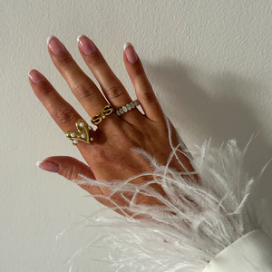 Bague X&L élégante en forme de cœur avec perle, non réglable, plaquée or 18 carats, en acier inoxydable, inaltérable, bijoux de mode pour femme - Product Image 4