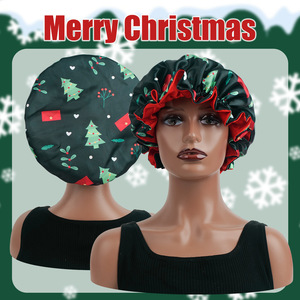 2025 hiver décontracté thème de noël Double couche <span class=keywords><strong>Satin</strong></span> soins des cheveux recto-verso pour, bonnet en <span class=keywords><strong>satin</strong></span> utilisation révisable - Product Image 2