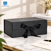 Boîte pliante de petite taille très vendue avec ruban en papier couché, boîte pliante magnétique noire avec présentation cadeau