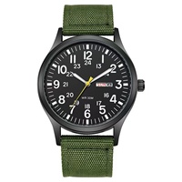 Montre pour homme vintage à quartz avec grands chiffres, boîtier en acier inoxydable, bracelet en toile verte tressée, résistante à l'eau, durable, pour l'extérieur