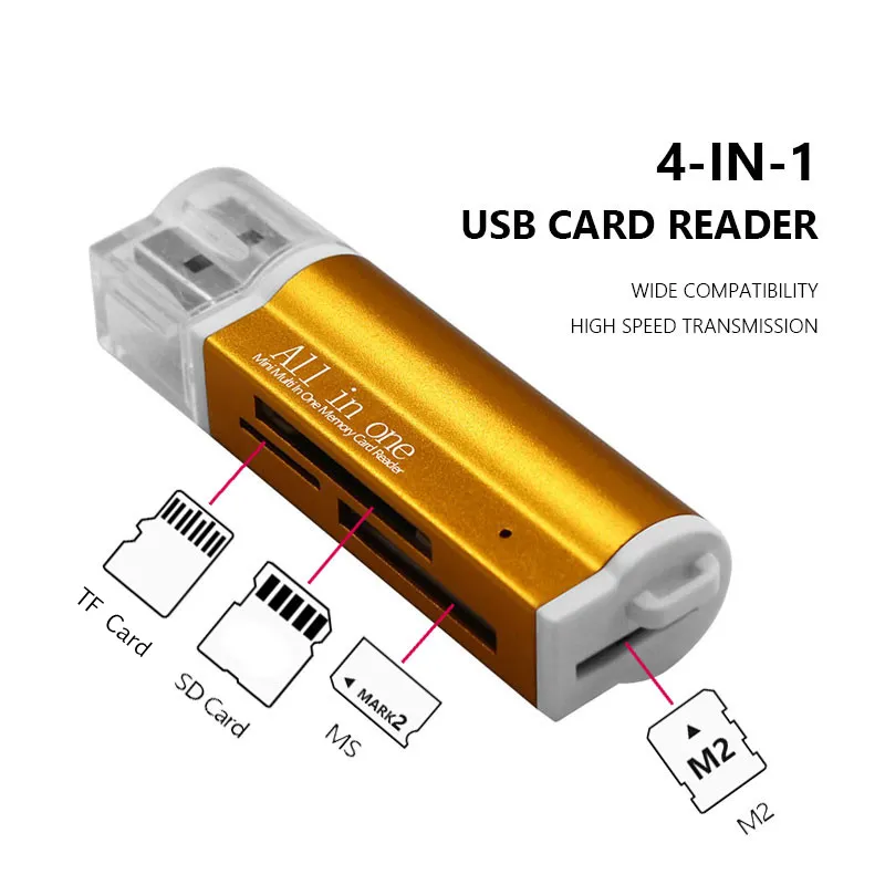 4 в 1 мульти-кардридер USB 2,0 адаптер карты памяти для SD SDXC TF MS M2 MMC Pro Duo карт