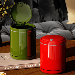 Mini Cylindrical Trash Can With Lid For Home Office Bedroom Living Room Indoor Use Red Green Color Options - Product Image 2