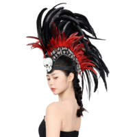 Coiffe tête de mort en plumes exotiques faite à la main pour Mardi Gras, Halloween, soirées en club, danse et costumes de scène