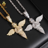 Prix de gros Pendentif ange style Hip Hop en argent sterling 925 massif, Moissanite taille brillant VVS1, plaqué or, bijoux sertis GRA
