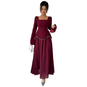 <span class=keywords><strong>Elegante</strong></span> <span class=keywords><strong>Abito</strong></span> <span class=keywords><strong>Lungo</strong></span> Semplice a Maniche Lunghe di Alta Gamma, Abbigliamento Femminile Autunno Inverno 2025 in Chiffon con Scollo Quadrato - Product Image 5