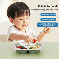 Plateau repas enfant Lekfre mignon en forme de dessin animé, boîte à lunch en acier inoxydable pour enfants, plateau repas scolaire SS304 avec tapis anti-adhésif en silicone