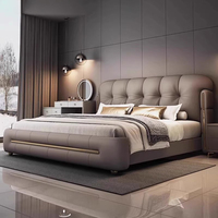 Lit en cuir de luxe de style minimaliste avec rangement Cadre de lit gris élégant italien Dernier ensemble de lit King rembourré de créateur pour hôtel