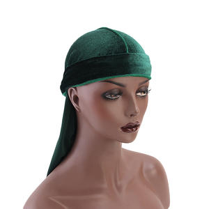 Petits accessoires de cheveux de mode quantité minimale de commande Green Doo Rags Unisex Velvet <span class=keywords><strong>Durag</strong></span> extra Long Straps 360 Waves Du Rag Custom Design <span class=keywords><strong>Durag</strong></span> - Product Image 4