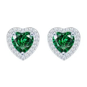 Luxury Birth Stone 925 Sterling Silver Heart Gem Stone Earrings
