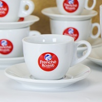 Ensemble de tasses à café et soucoupes en céramique avec logo personnalisé, vente en gros, tasse à expresso et cappuccino blanche, OEM ODM pour café, restaurant, hôtel