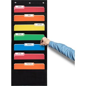 7 Pocket File Pocket Chart Black <b>Tall</b> Wall Hanging Organizer For Office Classroom <b>Storage</b> Polyester 33x15x85cm - Product Image 2