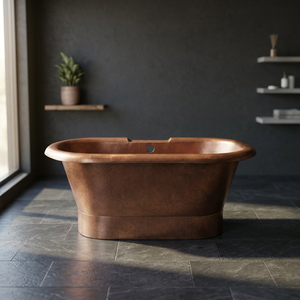 Baignoire autoportante ovale en cuivre martelé, bain vapeur marron classique pour la maison et l'hôtel - Artisanat indien - Product Image 1