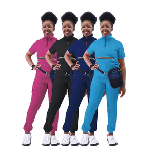 Moda hombres mujeres estiramiento Dental manga corta Hospital Scrubs uniformes conjuntos Unisex Jogging personal Scrubs Tops uniforme - Product Image 4